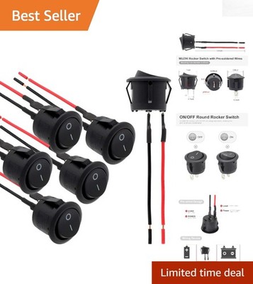 6 Pack Pre-Wired 12V Rocker Switch - 10A/125V On-Off Toggle for Marine Use