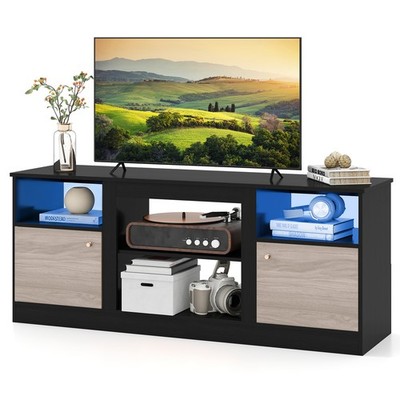 TV Stand with LED Lights for 65  TVs, Entertainment Center w/Adjustable Shelf