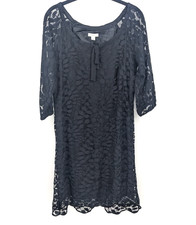 Garnet Hill Dress Womens 6 Black Lace Sheath Lined 3/4 Sleeve Whimsygoth Witchy