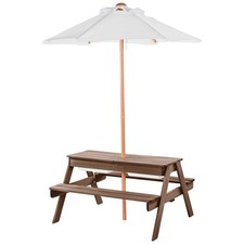 Outdoor Kids Picnic Table 3-in-1 w/ Umbrella, Fir Wood & Dual Trays