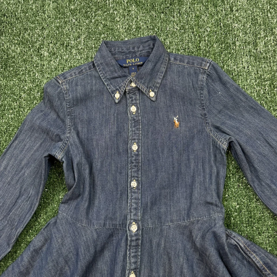 Polo Ralph Lauren Dress Denim Toddler Size 5T Blue Long Sleeve Youth Girls - Image 3 of 4