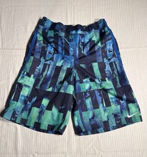 Nike Boys' Green  Blue Swim Trunks with All Over Pattern Size L