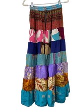 Patchwork Palazzo Pants One Size Tiered Floral Geometric Wide Leg Boho Hippie