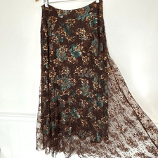 Vintage Women Mesh Lined Floral Whimsical Fairy Maxi Skirt Large Cottagecore A10