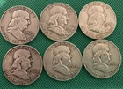 Franklin Half Dollar Lot of 6 - 1952D, 1953D, 1954D, 1957D, 1958D, 1960D (#162)