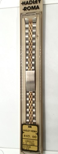 HADLEY ROMA Ladies Watch Band Silver/Gold Micron Plate 13mm - 6-1/8”L - Curved - Picture 1 of 5