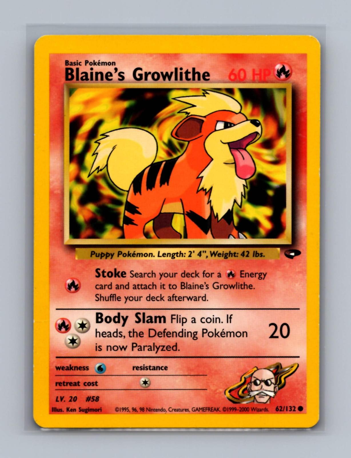 Blaine's Growlithe 62/132 MP Common Gym Challenge Pokemon Unlimited