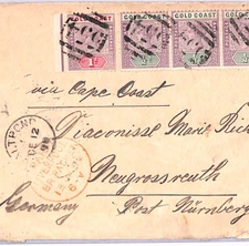 GOLD COAST QV Cover SALTPOND CDS *554* Numerals 1899 Liverpool Packet SHIPS XH46