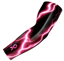 Boys Youth Baseball Football Compression Arm Sleeve Pink Cancer Ribbon Lightning