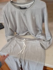 Lauren Ralph Lauren Womens Gray Herringbone PJ Sleepwear Set Medium 2 Pockets