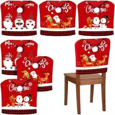  6 Pcs Christmas Chair Cover Santa Claus Hat Shoes Buffalo Plaid Stylish Style