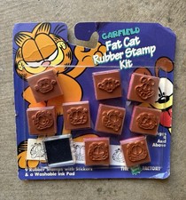 1980 Garfield Rubber Stamp Kit 9 Rubber Stamps Stickers Ink Pad Made In USA