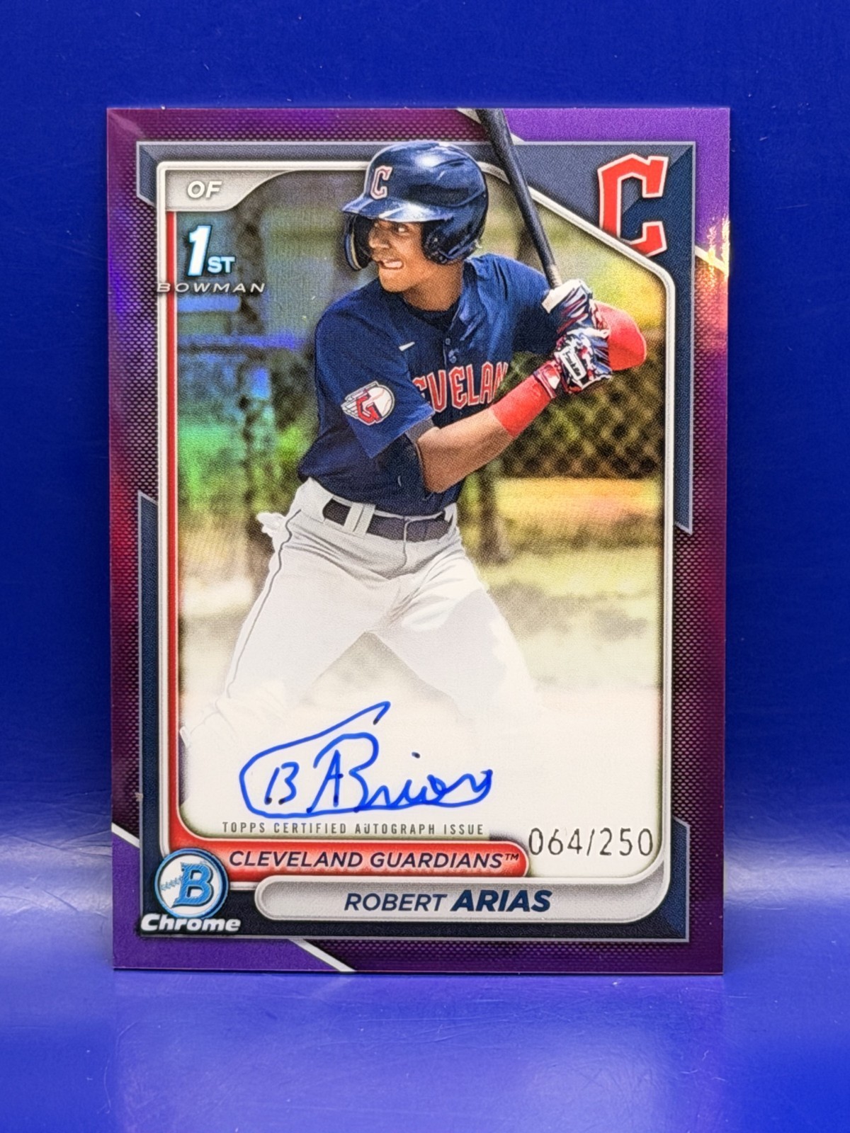 2024 Bowman Chrome Robert Arias Chrome Prospects Auto Purple 64/250 #CPARA CLE