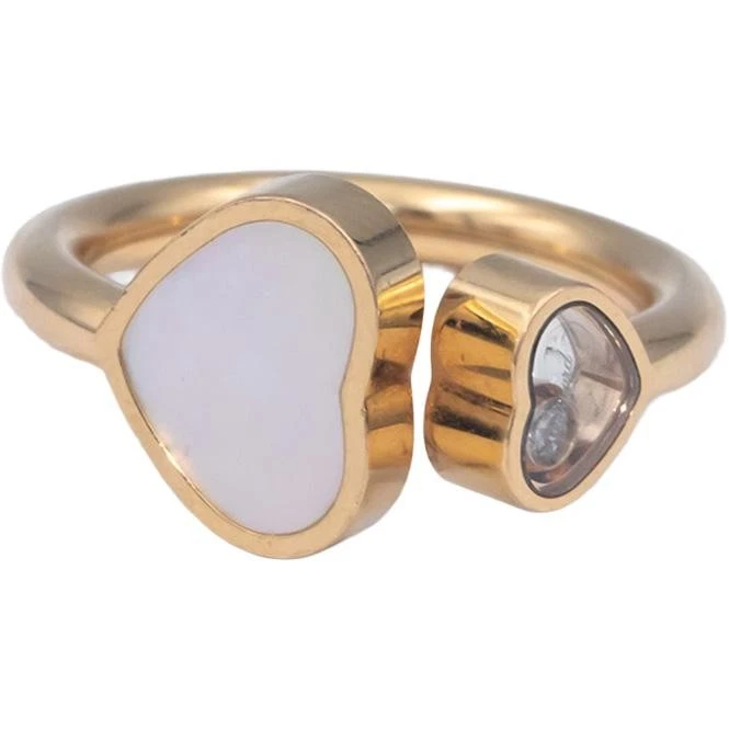 CHOPARD Happy Hearts 18k Rose Gold 0.04CT Diamond and Mother of Pearl Ring $2190