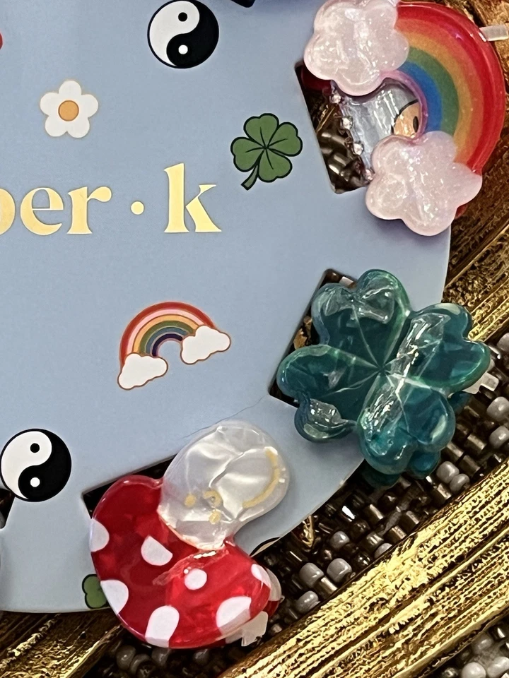 Champiñón Hamsa Mano Yin-Yang Cara Sonriente Trébol Mal de Ojo Hippie Boho Pinzas para el Cabello Foto 4 de 4