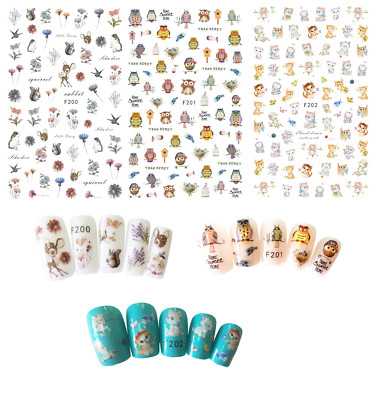 Nail Art Stickers Decal Animal Owl Birds Deer Cat Kitten Flower Rabbit NS51