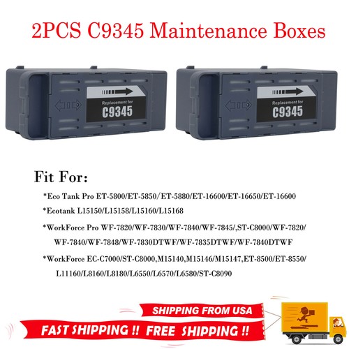 2x C9345 Maintenance Box Waste Ink Tank for Epson ET-5880 ET-5850 WF7820 ET-8550 - Afbeelding 1 van 4