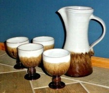 Superb Vintage James Cresswell, Woburn Pottery Pitcher & 4 Goblets, C1970