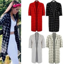 Damen Kariert Lang Boyfriend Blazer Damen Anzug Jacke Mantel Hose