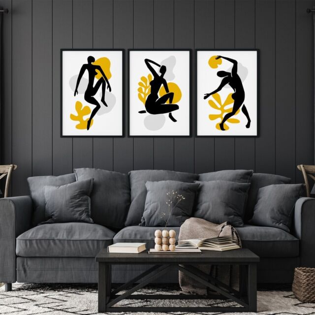 Set Of 3 Yellow and Black Shapes Black Silhouette Matisse Wall Art Home Decor Set Of 3 Yellow and Black Shapes Black Silhouette Matisse Wall Art Home Decor