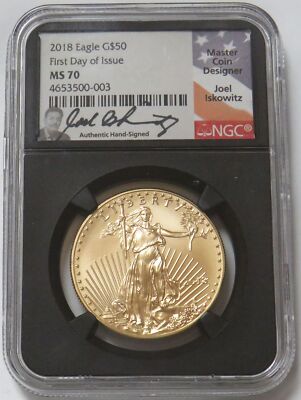 2018 GOLD AMERICAN EAGLE $50 ISKOWITZ SIGNED 1 OZ NGC MINT STATE