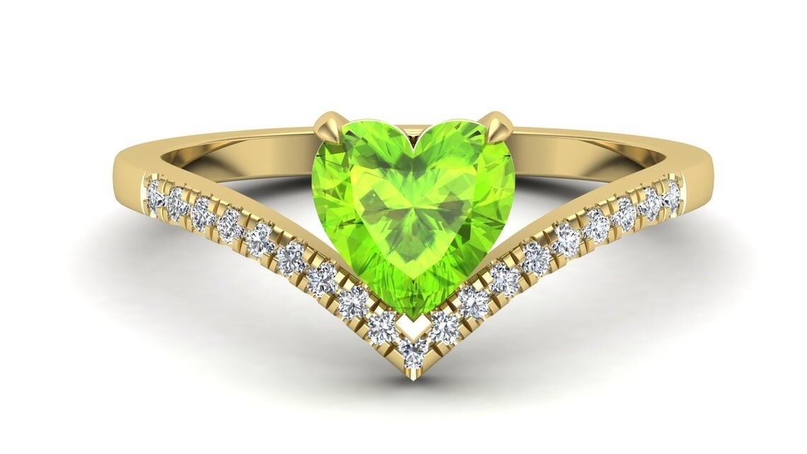 Peridot Diamond Engagement Wedding Band in 14k Yellow Gold Fine Jewelry