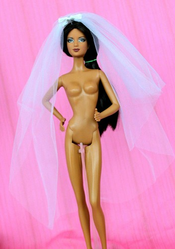 Barbie Doll White Wedding Veil Knee Length Bow Accessory Traditional Simple