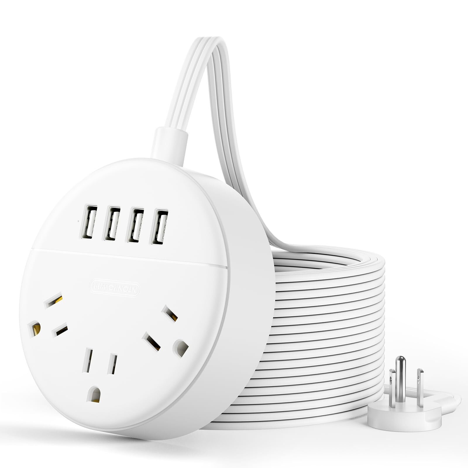 White Extension Cord 25 FT, Ultra Thin Flat Plug Power Strip with 4 USB Ports...-image