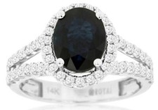 2.82CT DIAMOND  AAA SAPPHIRE 14KT WHITE GOLD OVAL  ROUND HALO ENGAGEMENT RING