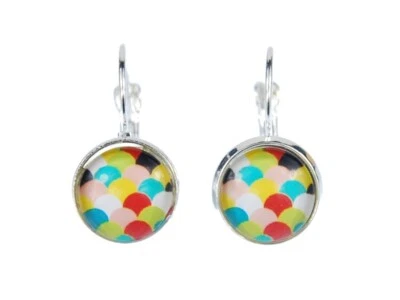 Fischschuppen Muster Cabochon Rockabilly Miniblings Ohrringe Bunt Muster Fisch - Bild 1 von 4
