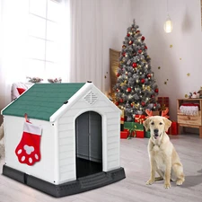 Indoor Outdoor Dog House Pet Shelter Green Waterproof Doghouse w/Air Vents 28"H