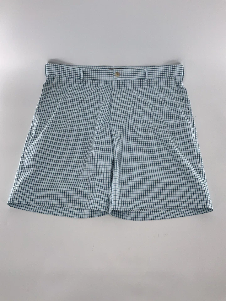Pantalones cortos de golf Peter Millar Wicking E4 para hombre talla 37 Blanco Azul Cuadros Poli YGI P4-246 Foto 2 de 4