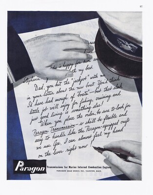 1945 PARAGON BOAT MARINE TRANSMISSIONS AD - US Navy, Taunton, Paragon Gear Works