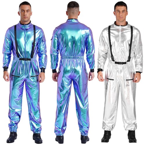 Mens Metallic Shiny Astronaut Role Play Costume Space Outfit Jumpsuit Party - Picture 4 of 71