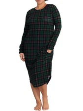 Nwt $59 Lauren Ralph Lauren Navy Plaid 46" Long Ballet Sleepshirt Nightgown Sz L