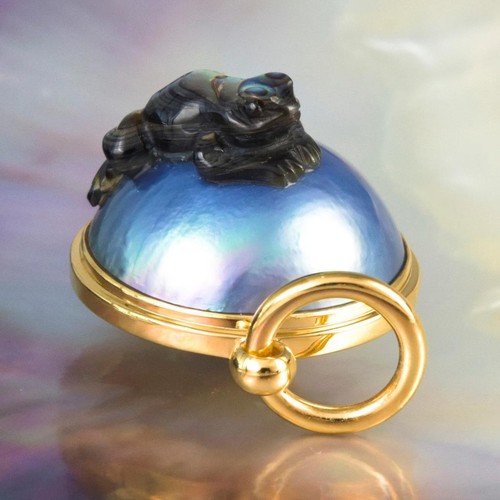 Colgante Mabe Perla, Paua Concha de Abulón Rana & Oro Vermeil Plata de Ley 7.44g - Imagen 11 de 15