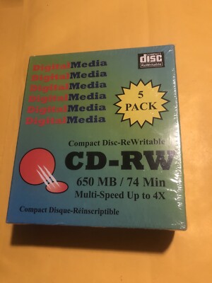 Digital Media Compact Disc-ReWritable Cd-rw 5 Pack - Brand New Sealed 
