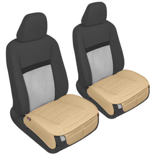 Motor Trend Universal Tan Faux Leather Car Seat Cushions Full Set