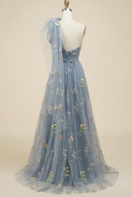 slim fit dress slacks Gray Tulle Lace Long Prom Dresses, Cute A-Line Evening Dresses US 14 / Blue