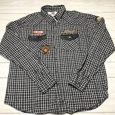 Ed Hardy by Christian Audigier Embroidered Plaid Flannel Shirt Men's Size  XXL