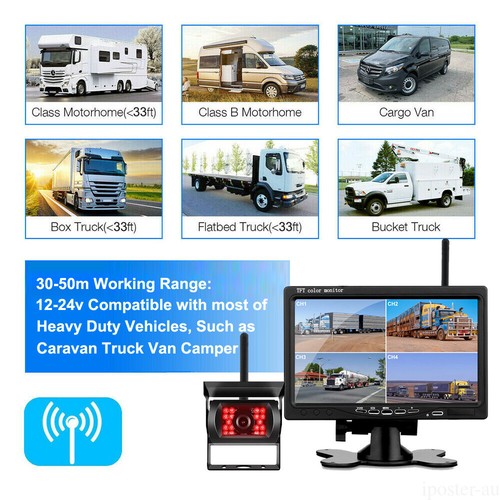 7" Monitor + 2x Wireless Reversing CCD Camera Night Vision For RV Truck Bus Van - Picture 6 of 23