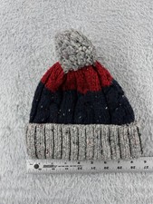 Gap Beanie Toque Youth Small Gray Blue Red Confetti Knit Wool Blend Ski Pom