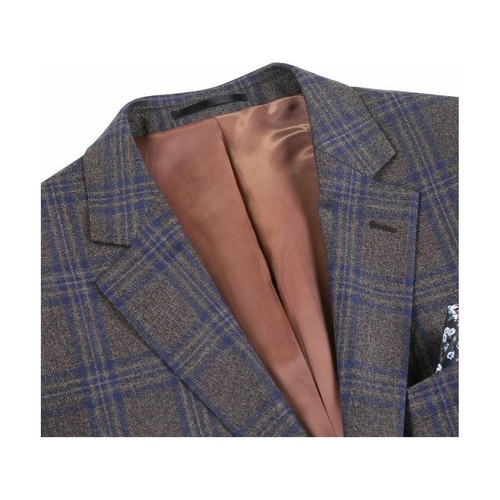 Abrigo deportivo de lana suave para hombre panel de ventana a cuadros inglés 556-9 marrón azul Renoir - Imagen 6 de 16