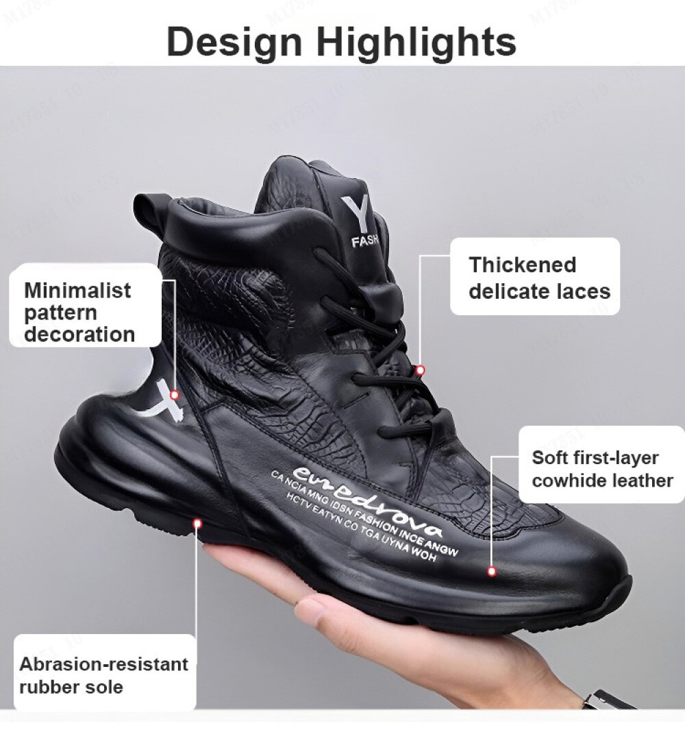 Men s Casual Leather Shoes Mid Top Inner Height Increase Running Shoes Fashion L