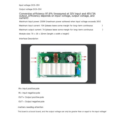 200W High Power Module Board Adjust 6~35V to 6~55V with Aluminum Shell