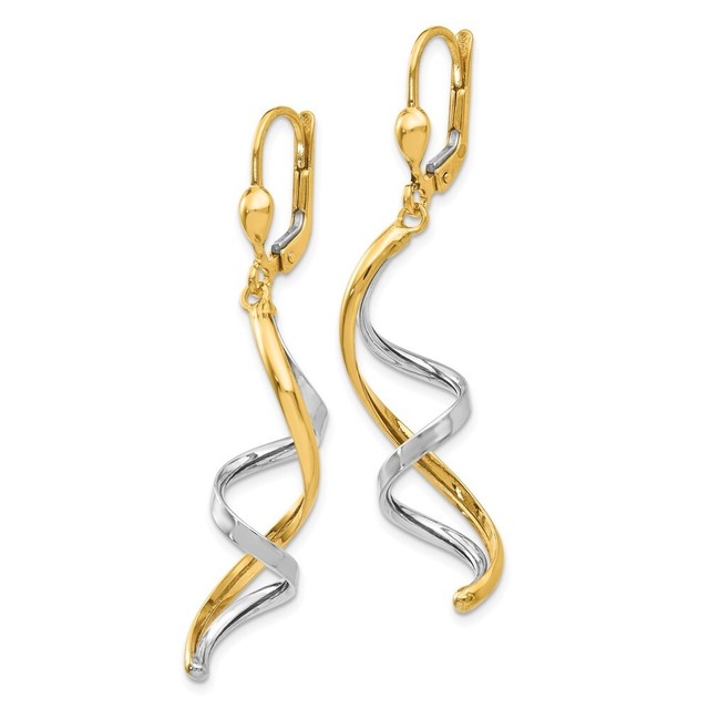 Ladies 14K TwoTone Gold Spiral Twisted Ribbon Drop Dangle Leverback