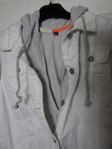 White Denim Hooded Lined Jacket Girls XL, from SO Two Layers Coat - Picture 3 of 10