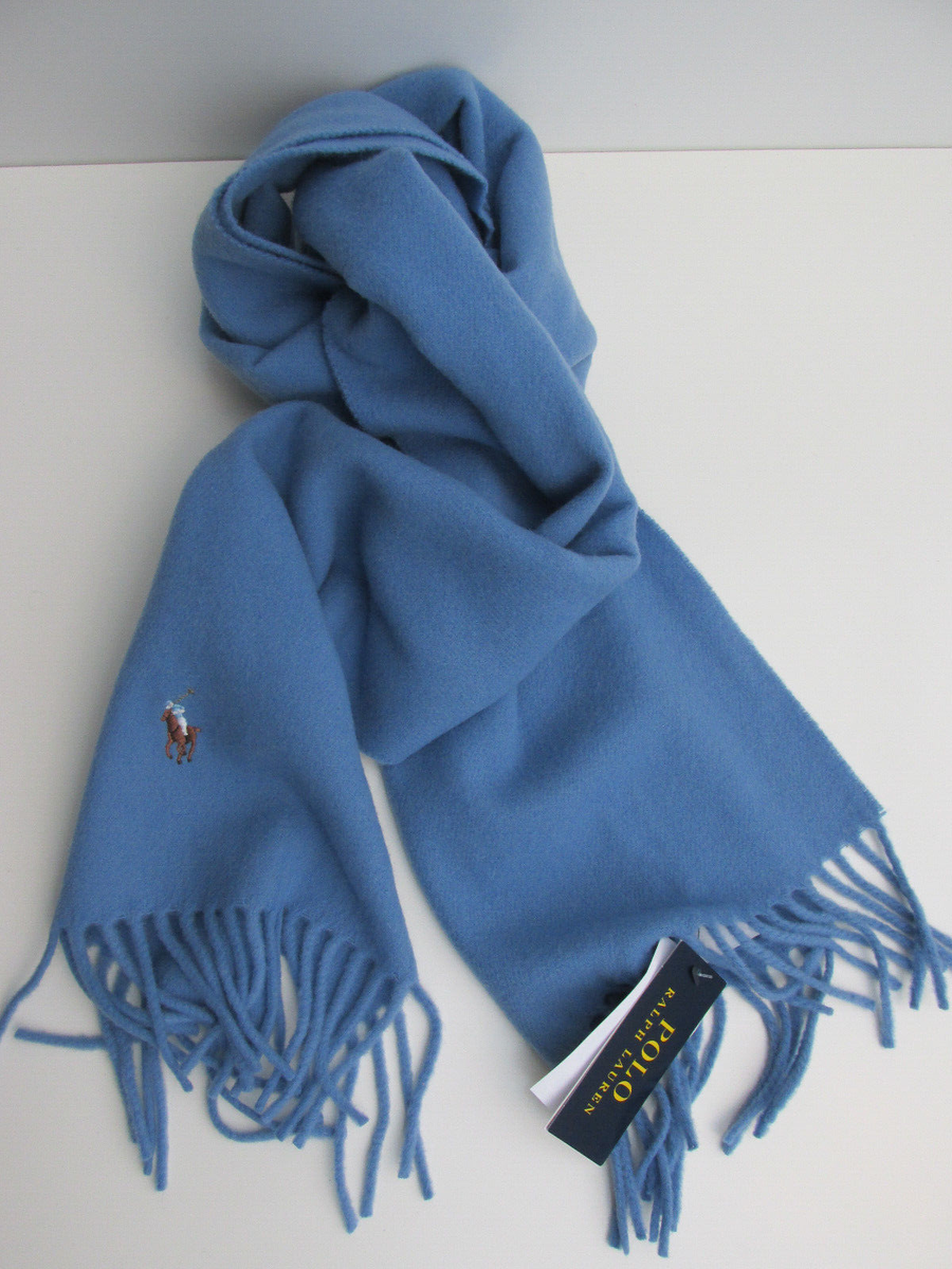 Brand New POLO RALPH LAUREN blue 100% Wool Scarf very soft UK
