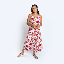 Evening Roses Dress Comfy Printed Linen Midi Floral