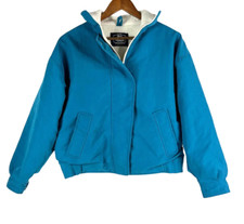 Vintage The Woolrich Woman Jacket Snap Zip Lined Winter Coat Blue Rare Style